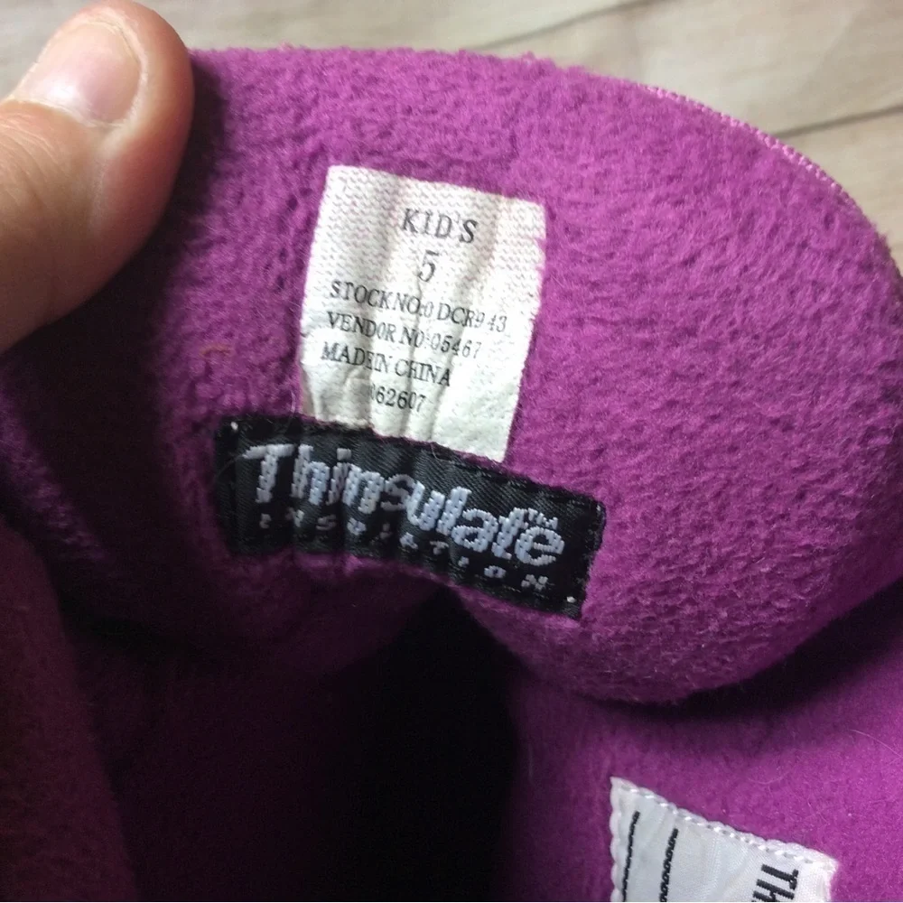 L.L. Bean, pink/gray suede leather snow boots. Kid size 5.